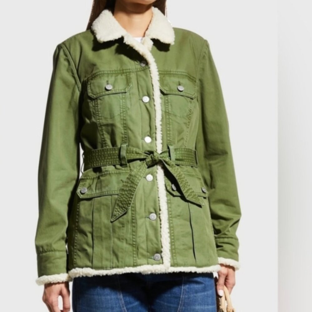 Veronica Beard Coppen Belted Twill and Sherpa Utility Jacket
